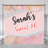 Aperturee - Pink Silver Marbled Custom 16th Birthday Backdrop